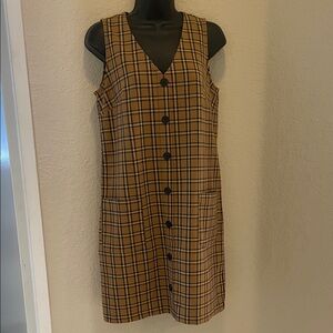 Ann Taylor loft outlet plaid dress button down sleeveless with pockets school 2